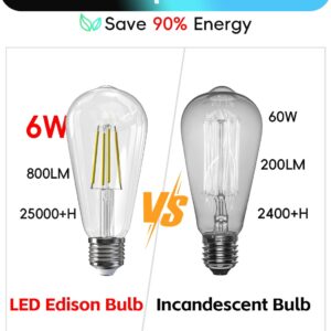 Jensense Edison Bulbs 6W E26 LED Bulb 60 Watt Equivalent, Vintage LED Light Bulbs CRI90+ ST19, Dimmable Clear Light Bulbs, 5000K Daylight Cool White 4 Pack