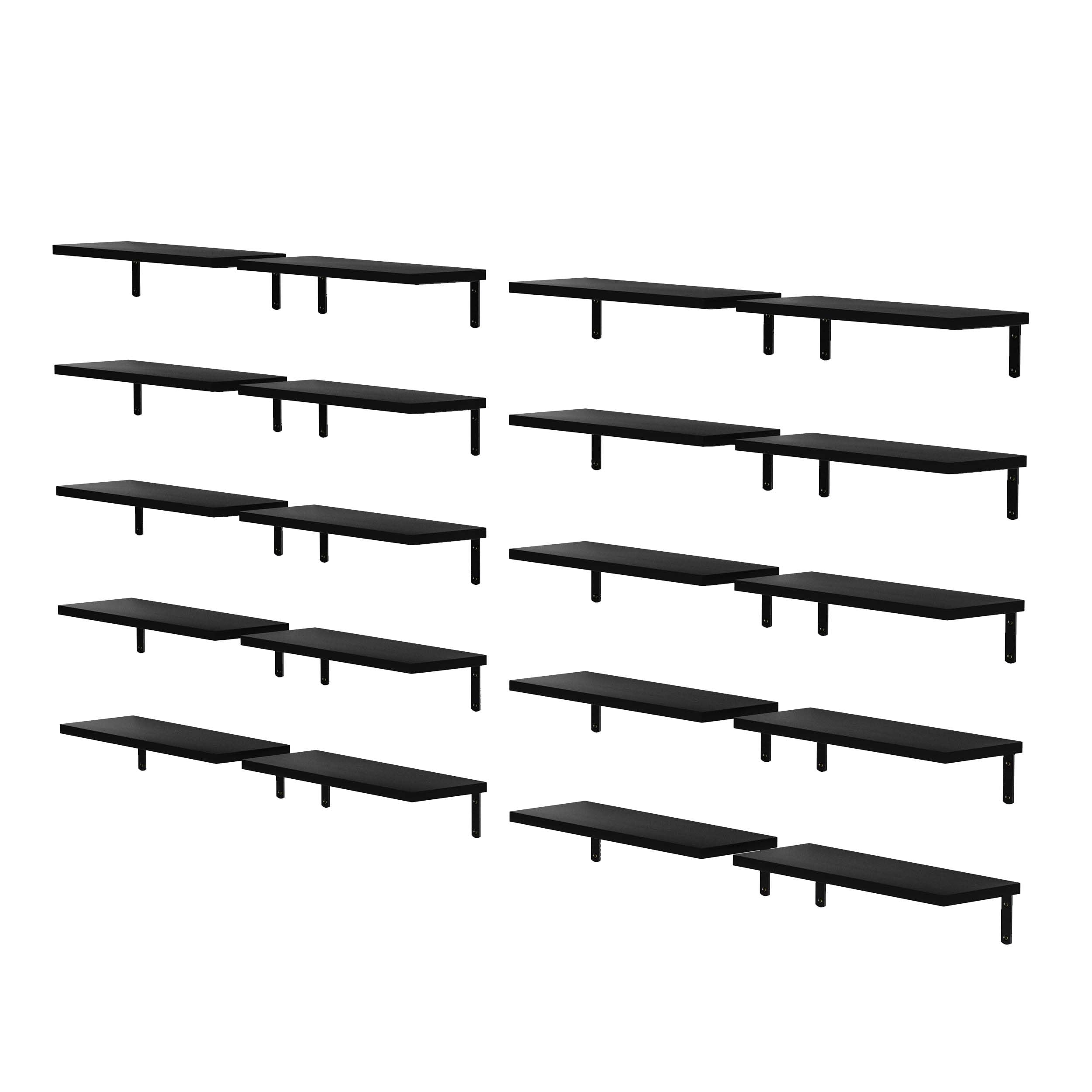 Wallniture Palma 17''x6'' Floating Shelves, Wall Bookshelf for Living Room, Rustic Wood Shelves for Office Decor, Wall Shelves with 5'' Bracket, Set of 20, Black