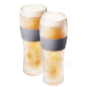 frozen beer glasses - unbreakable acrylic freezable mugs pint freeze chiller, birthday gifts for him, men, dad, guys, anniversary, 2 set, cooling cups 12oz tritan plastic, double wall insulated gift