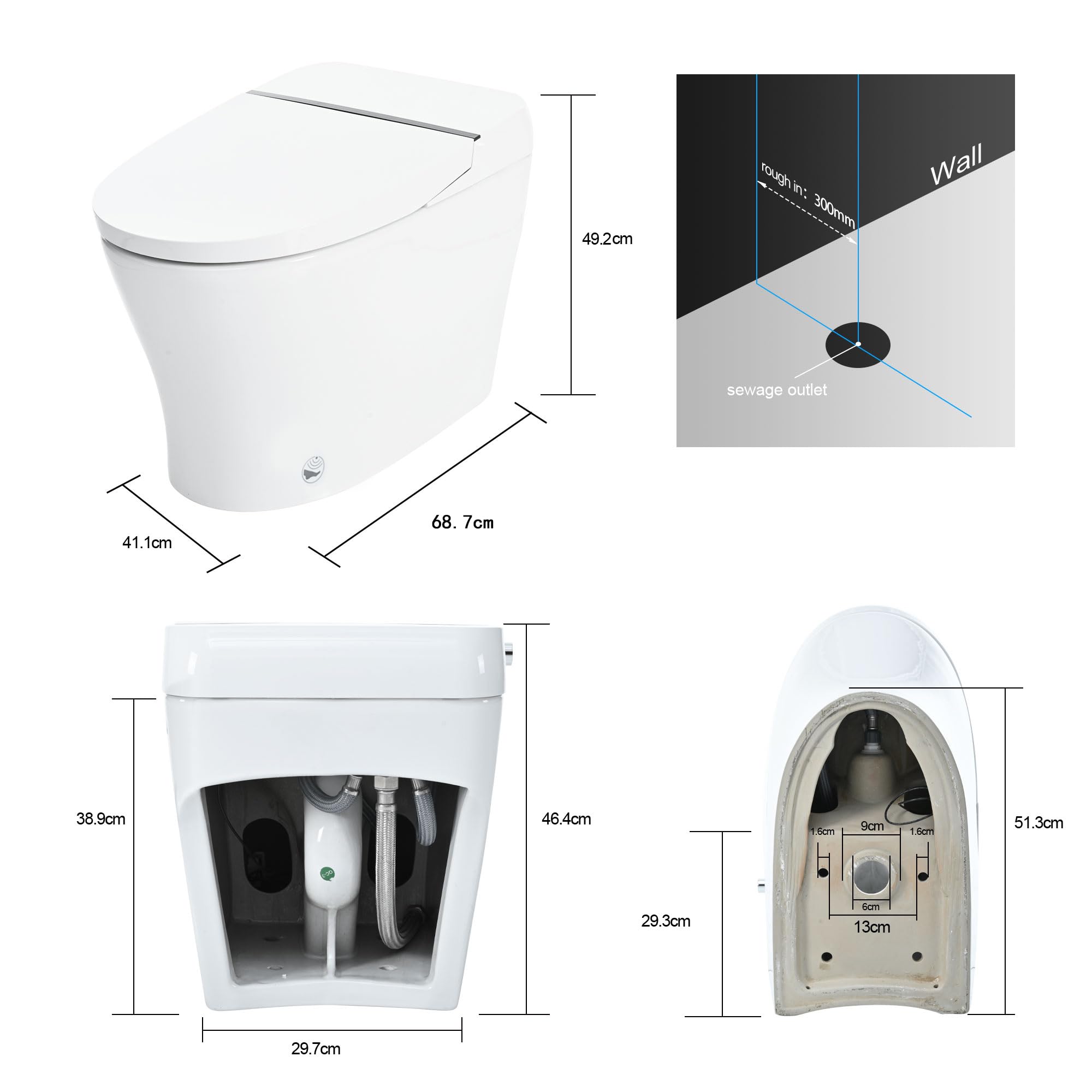 HbasdLH "Smart Bidet Toilet with Adjustable Heated Seat, High-End Compact Dual Flush Toilet 1/1.28 GPF