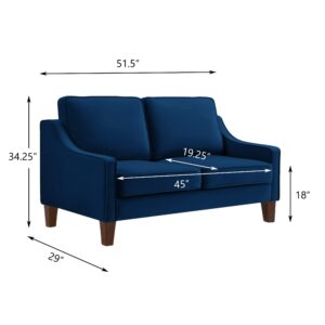 RENDGO Modern 52" Sofa, Comfy Sofa Couch with Extra Deep Seats,Upholstered Velvet 2-seat Sofa with Removable Cushions for Livingrooom Bedroom,Navy