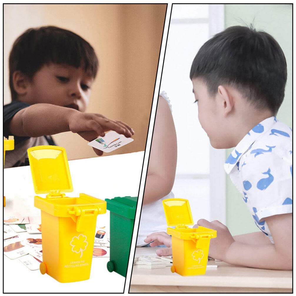 Happyyami 4Pcs Mini Recycling Trash Can Toys, Garbage Trucks Trash Cans, Mini Curbside Vehicle Garbage Bin, Garbage Classification Toys for Pencil Cup Desktop Organizer