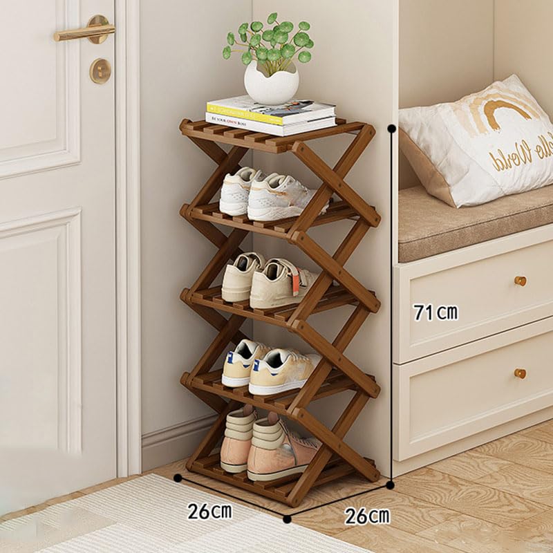 Comeon Shoes Rack for Front Door,Space Saving Wooden Shoes Organizer Entryway Corner Folding Shoe Shelf ([Tawny] 5 Layers)