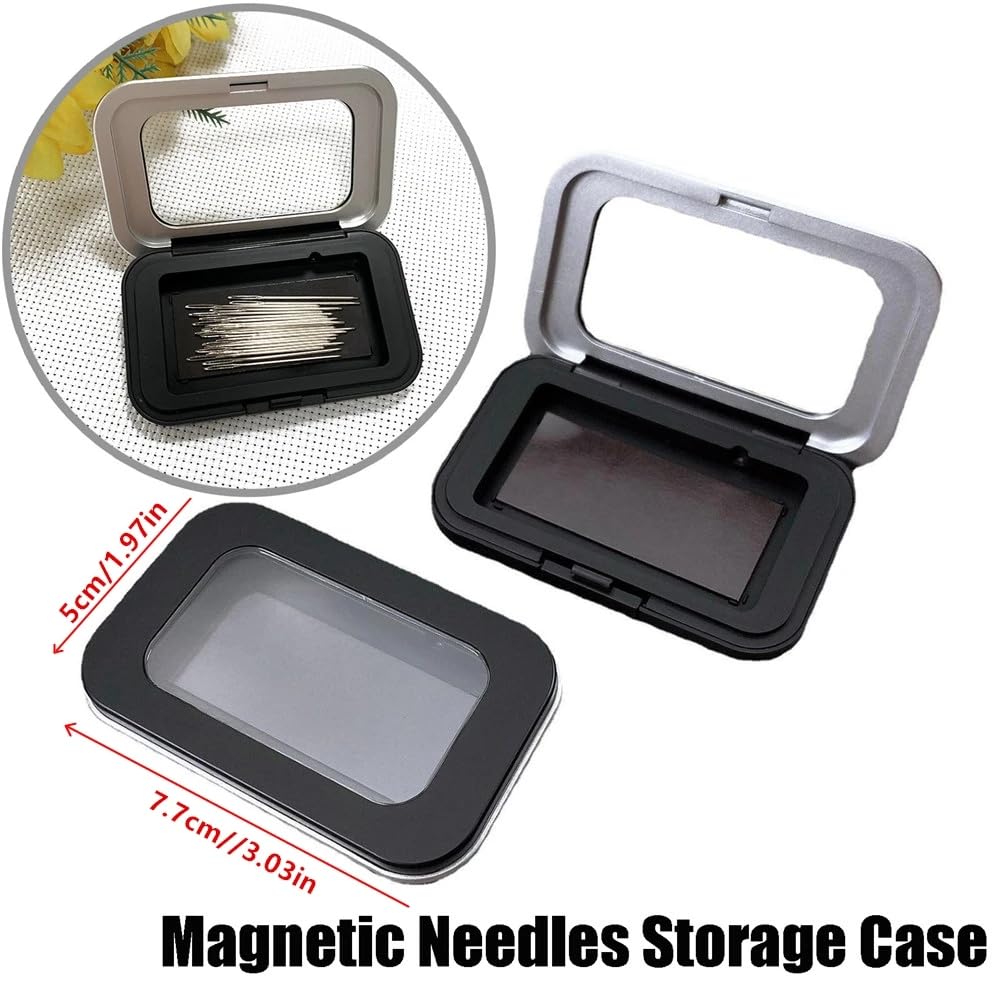 Portable Magnetic Needle Case Household Black Needle Storage Box,Magnetic Embroidery Needles Storage Case,Buttons Pins Suction Holder Rectangle Sewing Needle Storage Box (3Pcs)