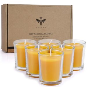 pure beeswax votive candles-6 pack natural votives set in glass cup for home room decor party wedding spa gift