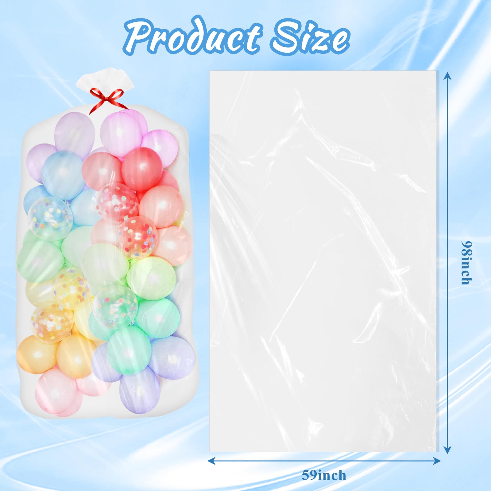 Bouiexye 2Pcs 98 x 59 inch Large Balloon Bags for Transport, Big Plastic Balloon Storage Bag Big Clear Balloon Drop Carrying Bag for Wedding Birthday Baby Showers Celebration Party Supplies