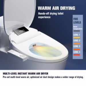 WLJBIDET Upgrade Bidet Toilet Seat Elongated, Rear and Feminine Wash, Unlimited Warm Water, Heated Seat, Warm Air Drying, Soft Close Lid, Sense Seat, Smart Bidet Seat Elongated Requires Electricity