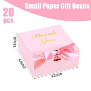 VGOODALL 20PCS Small Paper Gift Boxes, Thank You Gift Box Party Favor Box with Bow Ribbon Mini Candy Treat Box for Birthday Wedding Party Holiday Pink