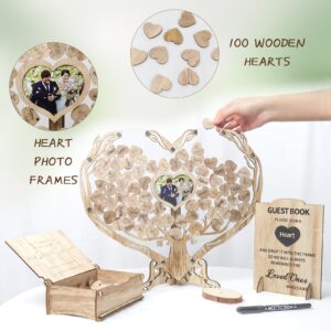 Heart Wedding Guest Book Alternative, Rustic Wooden Wedding Guest Book with Heart Picture Frame, Wedding Heart Guest Book Drop Box, Personalized Wedding Guest Book for Wedding Decor Party Birthday