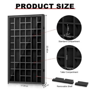 Shot Glass Display Case, 52 Slots Shot Glass Holder Lockable Wall Mounted Shadow Box with UV Protection Acrylic Glass Shot Glass Door Storage Case for Multiple Shot Glasses