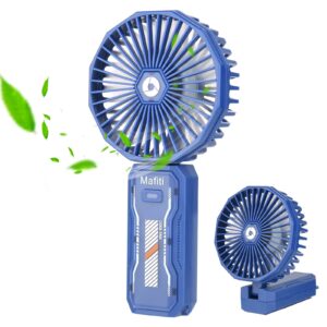 mafiti handheld fan,rechargeable portable fan with 3 speeds,4000mah battery operated mini hand fan folding for desktop home office bedroom outdoor travel blue color