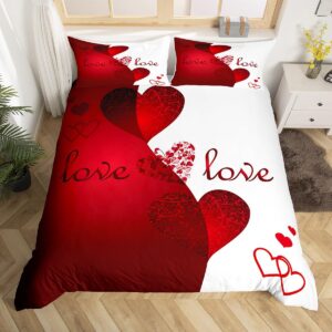 jejeloiu white red bedding set queen size couple love hearts comforter cover set for girls women lover romantic floral flower duvet cover valentine's day bedspread cover room decor