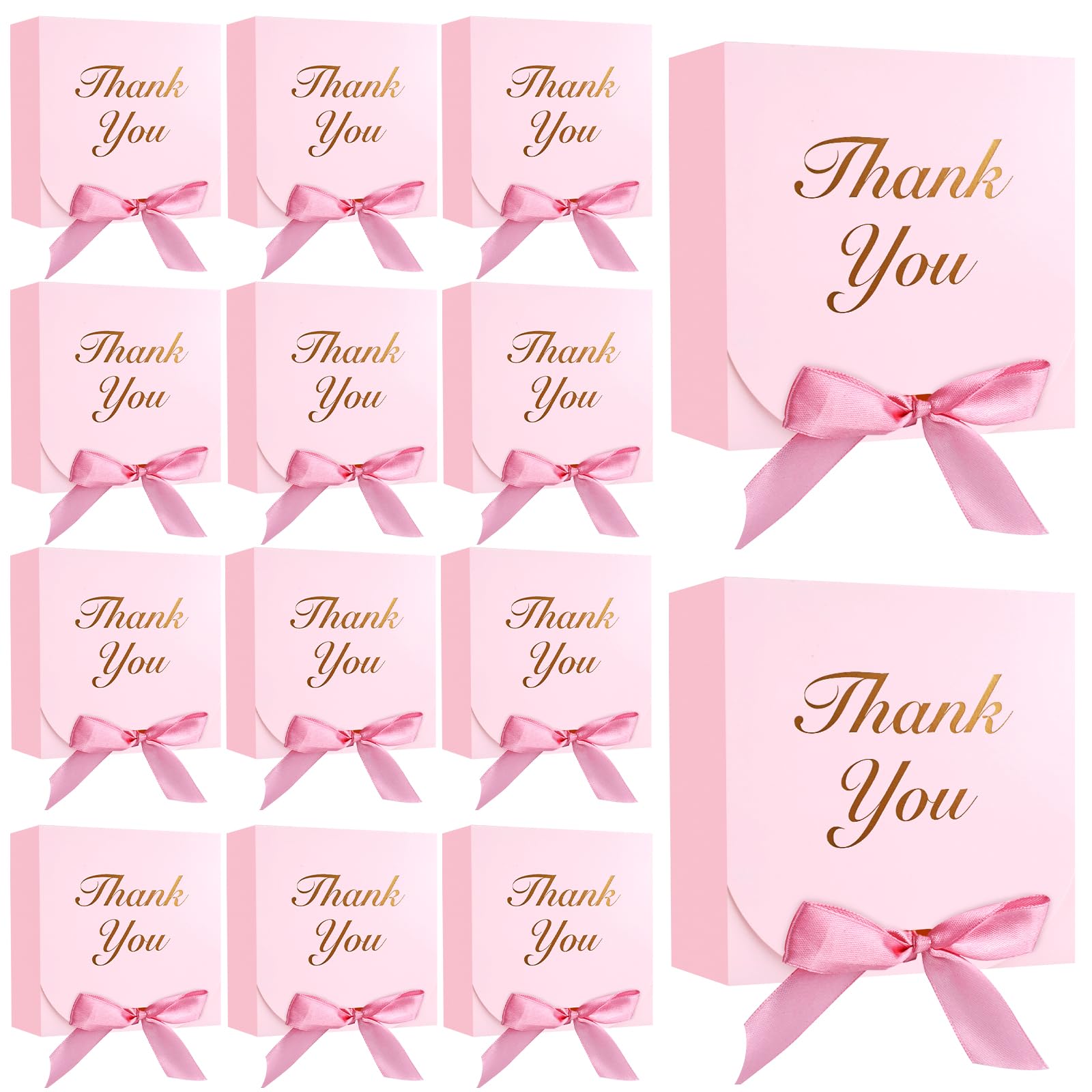 VGOODALL 20PCS Small Paper Gift Boxes, Thank You Gift Box Party Favor Box with Bow Ribbon Mini Candy Treat Box for Birthday Wedding Party Holiday Pink