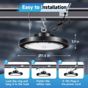 THELUX Super Bright UFO Led High Bay Light 200W 30000Lm 5000K,100V-277V, Daylight with Plug, High Bay Led Lights for Warehouse Workshop Factory Barn Logistics Center 6 Pack with FCC certificated