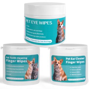 dog teeth cleaning wipes dog eyes wipes dog ear wipes finger (3 pack 200 wipes) pet cleaning wipes kit,dog wipes cleaning deodorizing for removing plaque and tartar & ear wax & eye secretions