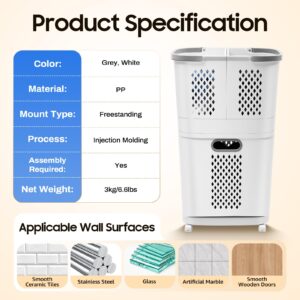 Removable Laundry Basket, Floor-Standing Tiered Laundry Basket with Wheels, Stackable Laundry Basket System for Bathroom Bedroom Balcony Laundry Room Organization, 17.32 * 12.2 * 29.13inch