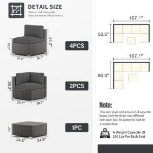 SUNCROWN 7-Piece Outdoor Patio Furniture Sofa Set All-Weather Wicker Sectional Conversation Set with Modern Glass Coffee Table and Cushions,Dark Grey