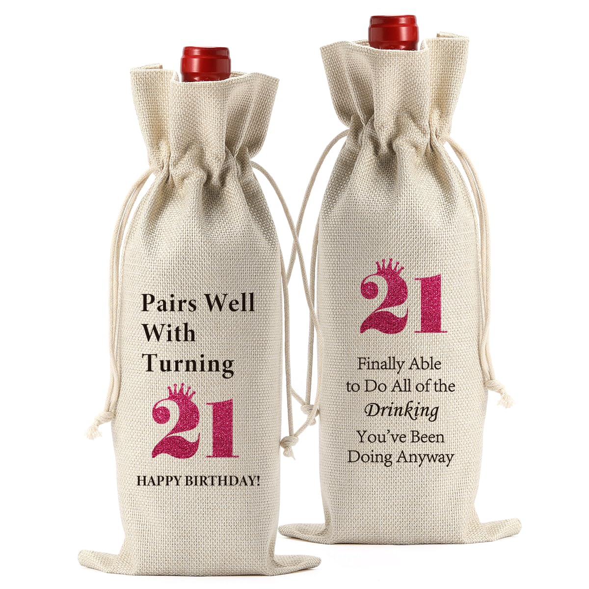 FBCCZEY Funny 21st Birthday Gifts for Her Him Birthday Gifts for 21 Year Old Women Men Wine Bag Happy Anniversary 21st Birthday Party Supplies Decorations for Her Him Son Friends Wine Bags