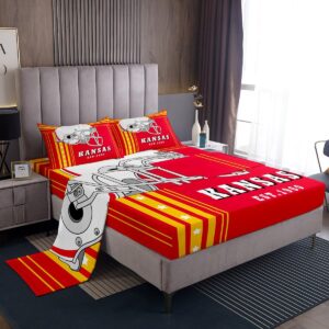 erosebridal american football sheet set rugby decor sports game bed sheets set full, boys american football city sheets red yellow white stars stripes top fitted sheet 4pcs (kansas)