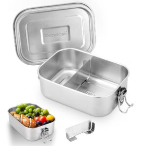 MOZAOUSA 750ml-Medium Stainless Steel Lunch Box | 27oz | with Removable Divider, 100% Leak-Proof Metal Bento Box, Steel Snack Containers with Lids, Meal Storage Solution for Travel & Work