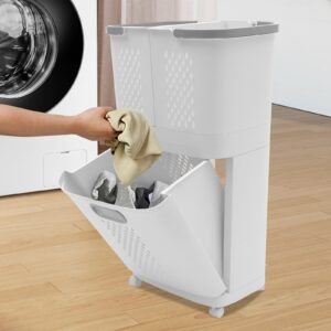 removable laundry basket, floor-standing tiered laundry basket with wheels, stackable laundry basket system for bathroom bedroom balcony laundry room organization, 17.32 * 12.2 * 29.13inch