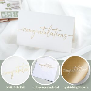 Congratulations Cards with Envelopes and Matching Stickers, Matte Gold Foil Design - Bulk Pack of 20, 4x6 Inch Minimalistic - Suitable for Business, Graduation, Weddings and Milestone Celebrations