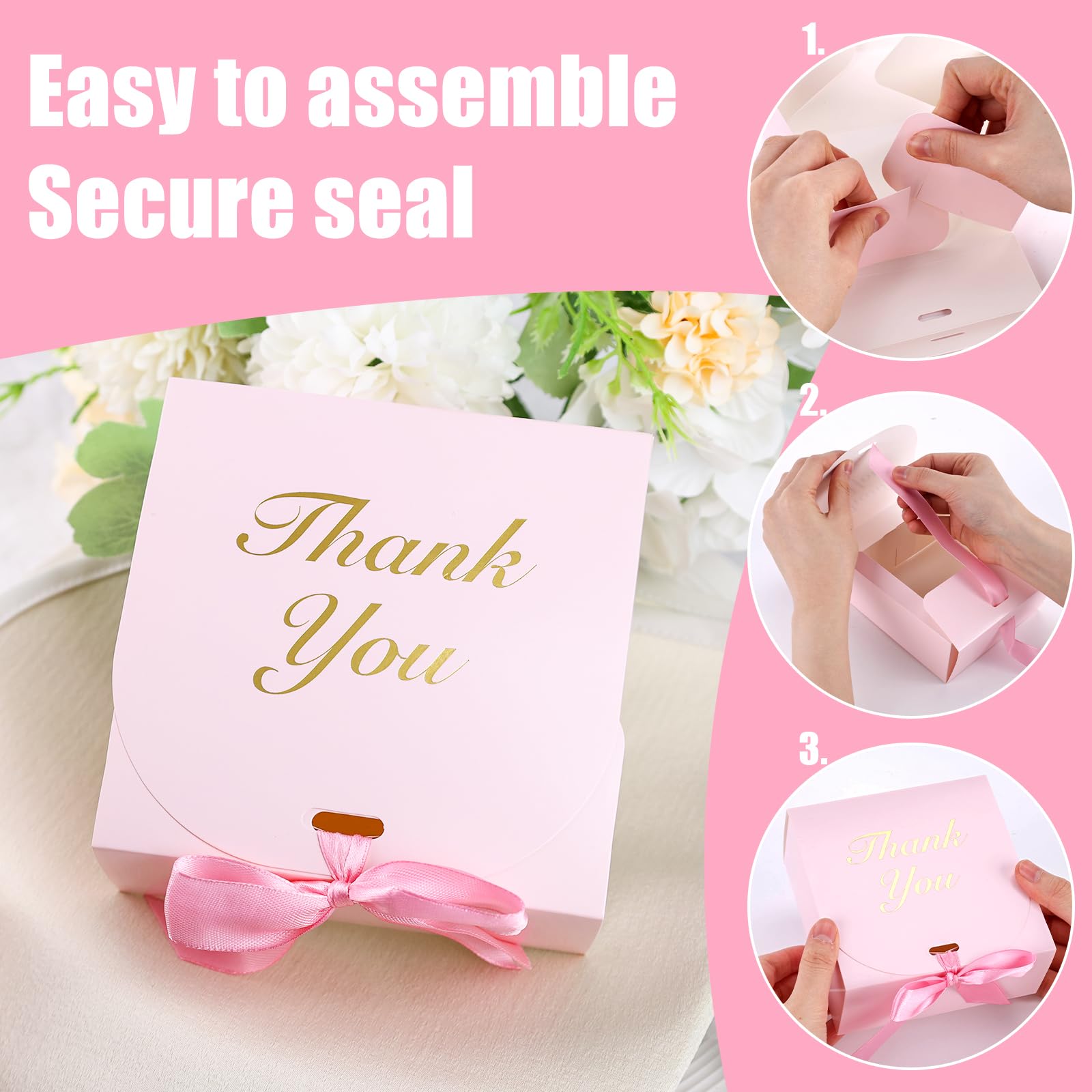 VGOODALL 20PCS Small Paper Gift Boxes, Thank You Gift Box Party Favor Box with Bow Ribbon Mini Candy Treat Box for Birthday Wedding Party Holiday Pink