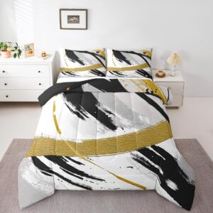 erosebridal black grey gold bedding king brush strokes oil painting comforter set, gradient abstract vintage duvet insert ombre graffiti down comforter, contemporary modern bedding comforter sets