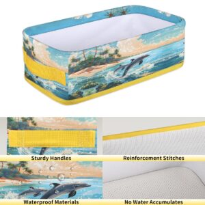 Sea Beach Dolphin Bathroom Baskets for Organizing, Ocean Animal Foldable Storage Bins Toilet Paper Basket for Toilet Tank Top Fabric Storage Organizer for Shelves Closet Countertop