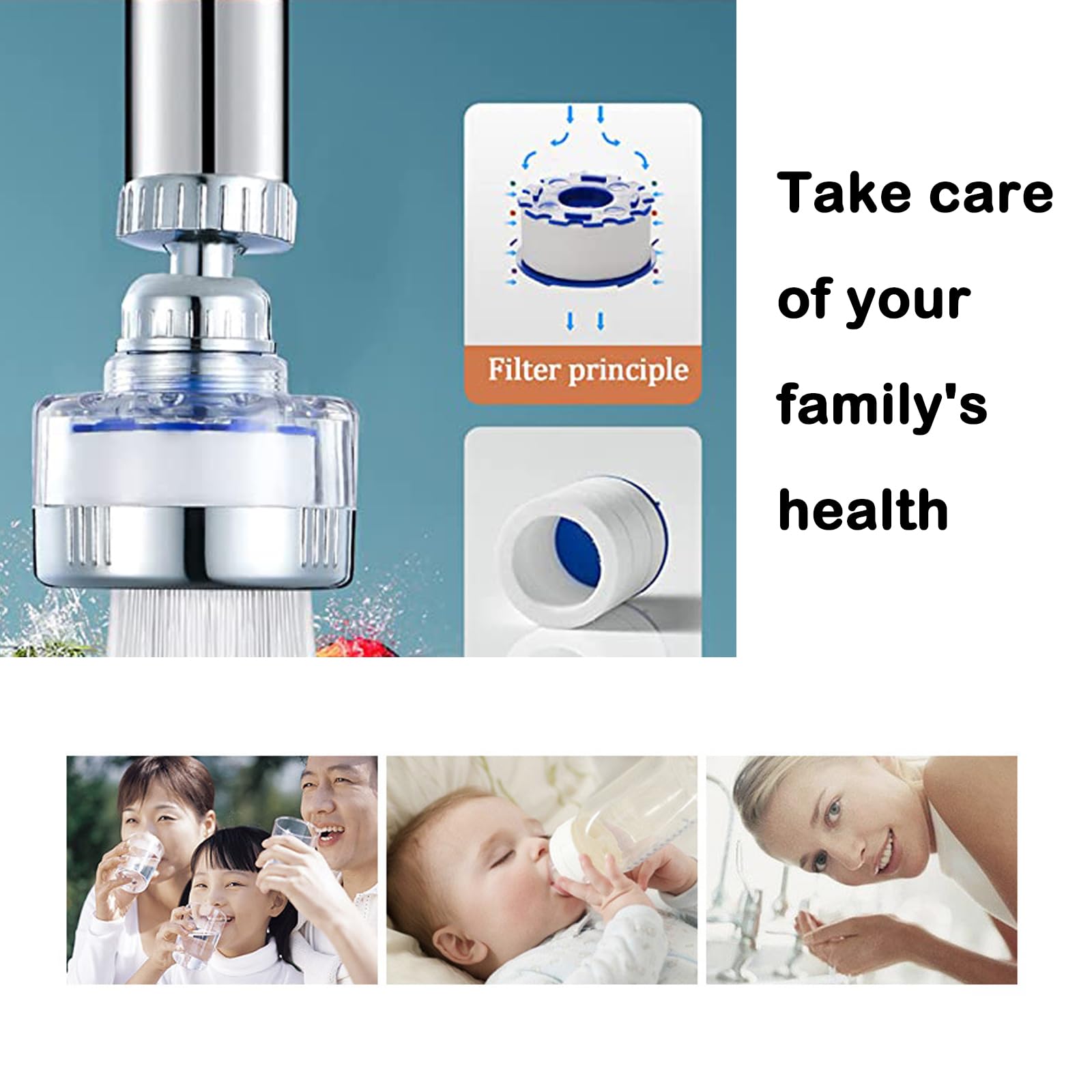 360 Degree Rotating Faucet Filter, Sink Water Faucet Filter Water Purifier Faucet Filter Purifier for Kitchen and Bathroom,Removes Heavy Metals and Hard Water