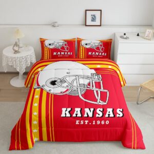 Erosebridal American Football Comforter Set Rugby Decor Sports Game Bedding Comforter Sets Twin, Boys American Football City Bedding Red Yellow White Stars Stripes Duvet Insert 2Pcs (Kansas)