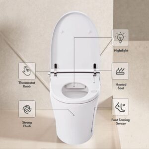 HbasdLH "Smart Bidet Toilet with Adjustable Heated Seat, High-End Compact Dual Flush Toilet 1/1.28 GPF