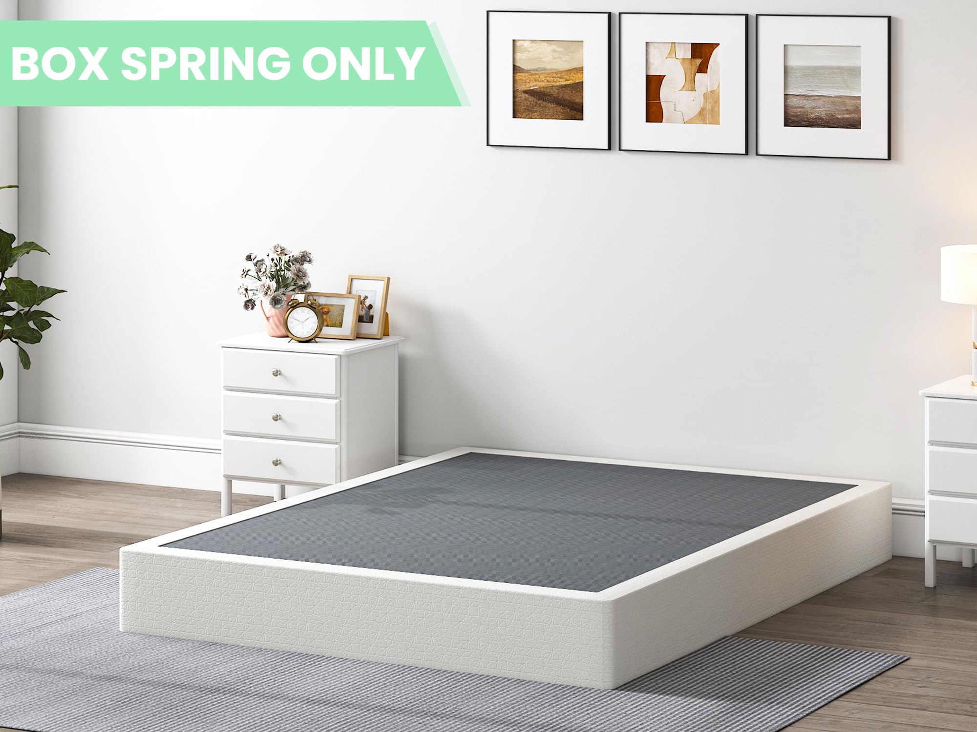 QEROMY 9 Inch High Profile Box Spring, Sturdy Metal Frame Mattress Foundation, Easy Assembly, Quiet & Noise-Free, Queen Size