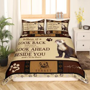 Cartoon Ferret Kids Duvet Cover Set Twin Size,Wildlife Animals Paws Lovely Bedding Set,Girls Boys Women Room Decor,Geometric Plaids Patchwork Comforter Cover,Brown Cute Quilt Cover,1 Pillowcase