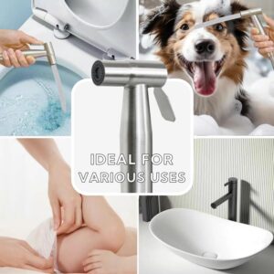 Vayzluiy Handheld Toilet Bidet Sprayer for Toilet-Adjustable Water Pressure Control with Bidet Hose for Feminine Wash, Stainless Steel Brushed Nickel Cloth Diaper for Baby Wash (Stainless Steel, 1)