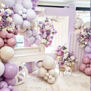 Light Purple Balloons Different Sizes, 18 12 10 5 Inch Double Stuffed Pastel Purple Balloons, Macaron Lavender Purple Balloon Arch for Boho Party, Baby Shower, Birthday, Weddings (Light Purple）