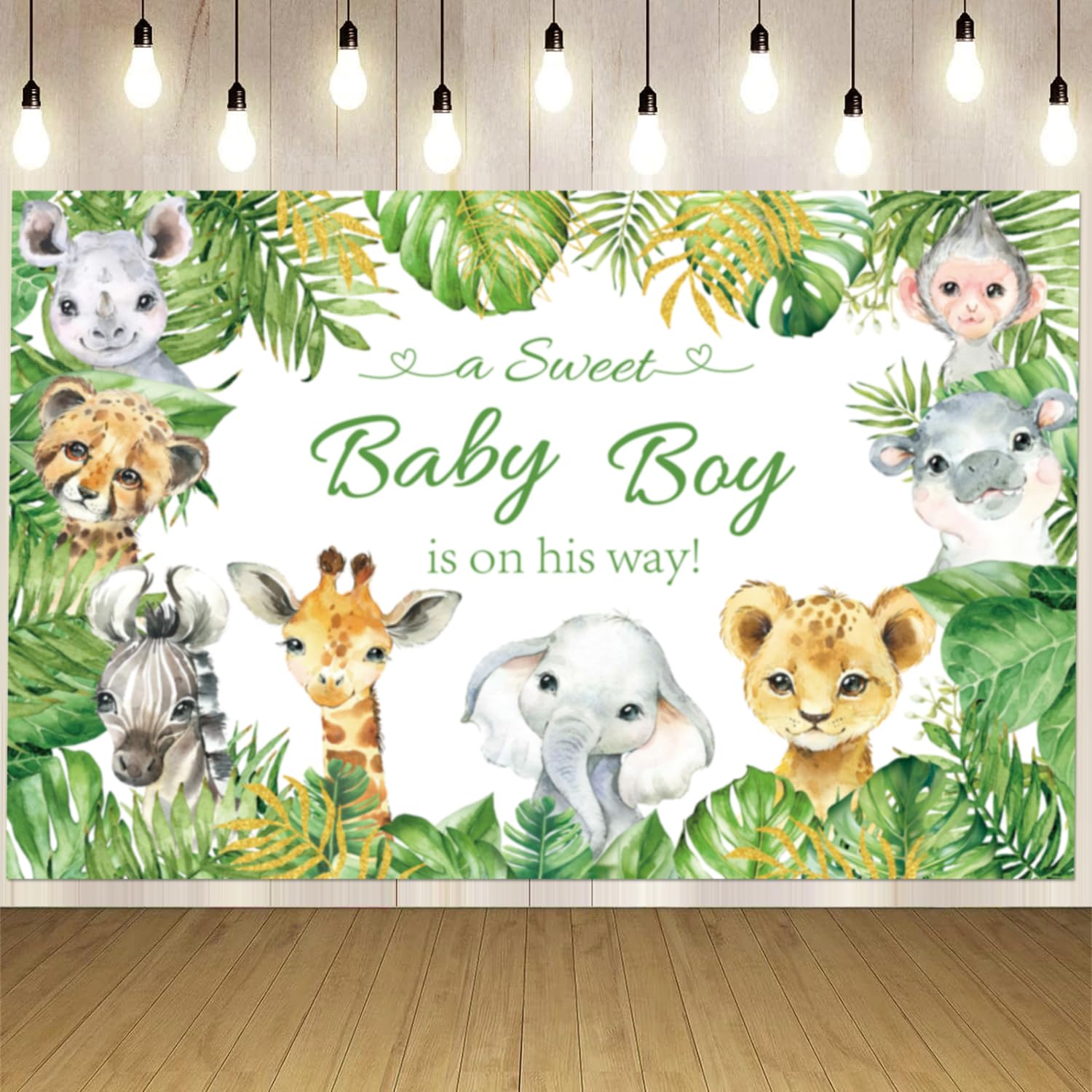 244PCS Jungle Safari Baby Shower Decorations include Plates, Cups, Napkins, Cutlery, Backdrop, Tablecloth, Palm Leaves, Balloon Garland Kit for Animal Themed Baby Boy Shower Decorations, Serves 24