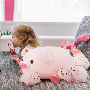 Achwishap 5PCS Pig Family,Pig Stuffed Animal Mommy with 4 Pig Babies Plush,Cute Pig Plush Pillow Cushion Doll,Kawaii Pig Plush Toy Hugging Pillow for Kids Adult(16” Pig Family)