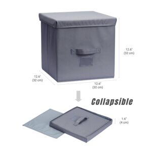 Augfox 3 Pack 13x13x13 Storage Cube Bins - Collapsible Cube Organizer for Kallax Insert, Foldable Toy Chest, Versatile Kallax Storage Cubes for Home, Closet (Dark Grey)