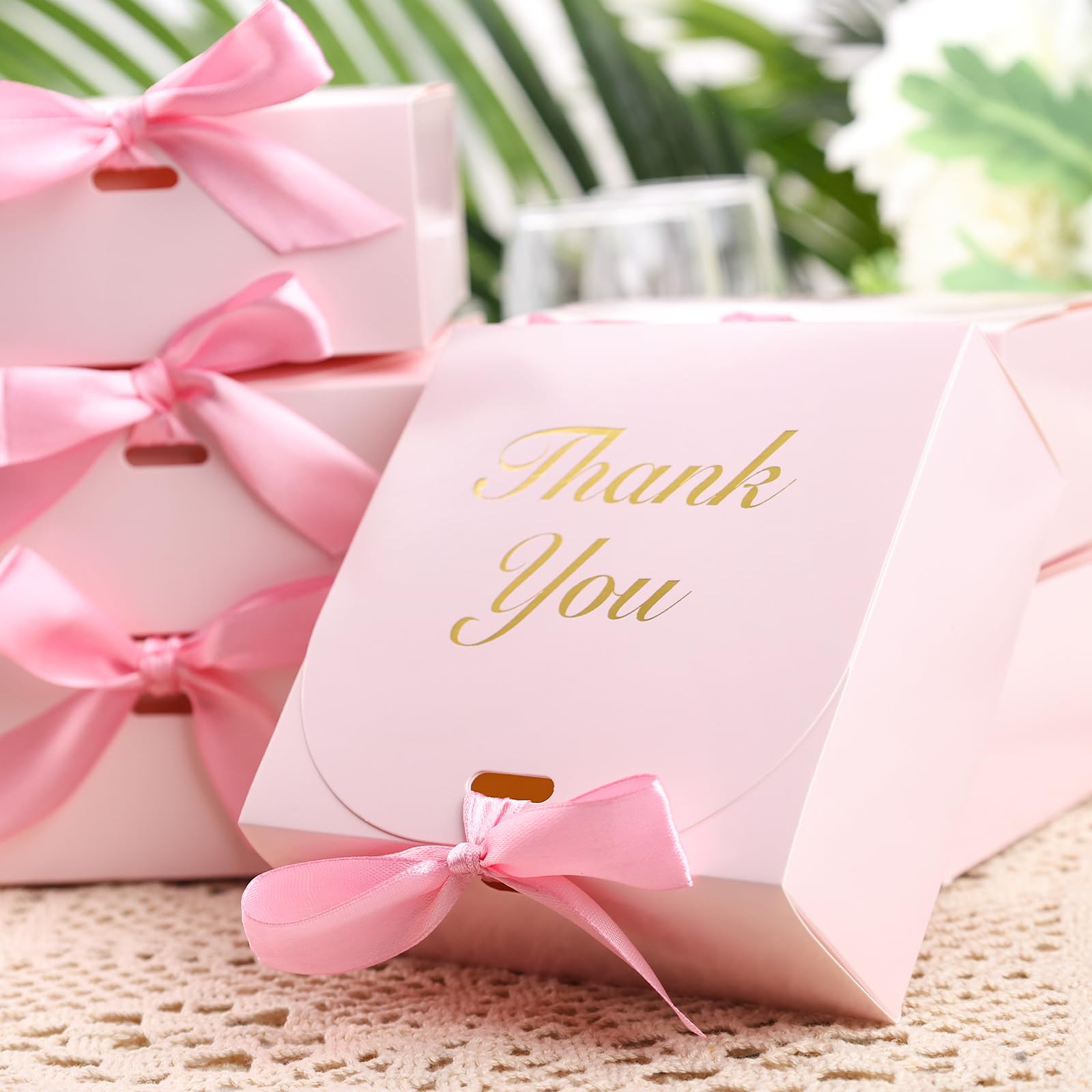 VGOODALL 20PCS Small Paper Gift Boxes, Thank You Gift Box Party Favor Box with Bow Ribbon Mini Candy Treat Box for Birthday Wedding Party Holiday Pink