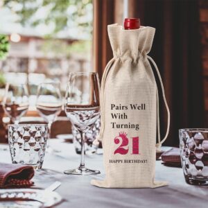 FBCCZEY Funny 21st Birthday Gifts for Her Him Birthday Gifts for 21 Year Old Women Men Wine Bag Happy Anniversary 21st Birthday Party Supplies Decorations for Her Him Son Friends Wine Bags