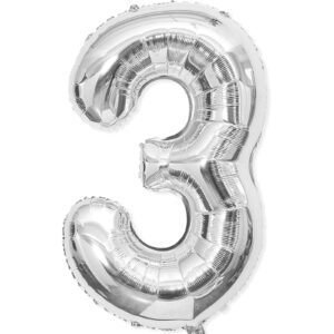 3 balloon, number 3 balloon, 3 balloon number 40 inch, silver large giant foil number balloons for birthday party graduation wedding anniversary bachelorette decorationss supplies (silver)