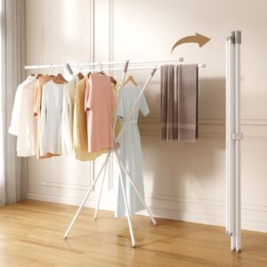 Bigzzia Clothes Drying Rack, Foldable Laundry Drying Rack, Space-Saving, Indoor Outdoor Use, Portable Free-Standing Large Drying Rack for Bed Sheets, Quilts, Blankets- White