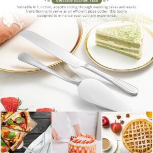 FTAKRY 2-Piece Premium Cake Cutting Set, Exquisite Knife and Server with Serrated Design, Includes Cake Knife and Pie Spatula for Pastry, Pizza and Desserts (Silver)