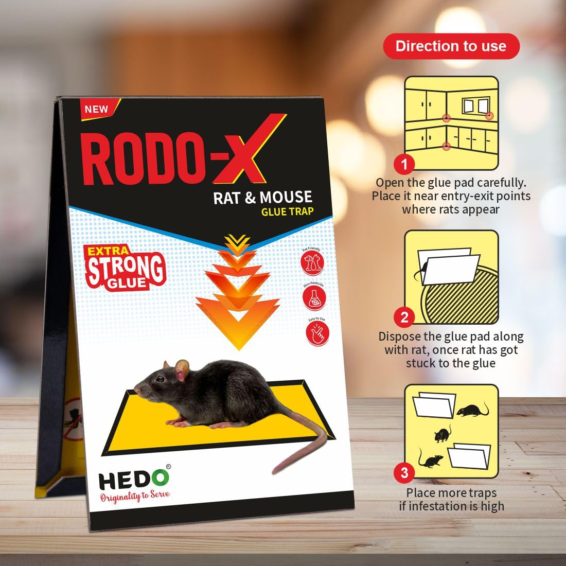 HEDO Rat/Mouse Glue Board,Mouse Catcher Sticky Glue Pad,Non-Poisonous, Non-Toxic Trap Pack of 10