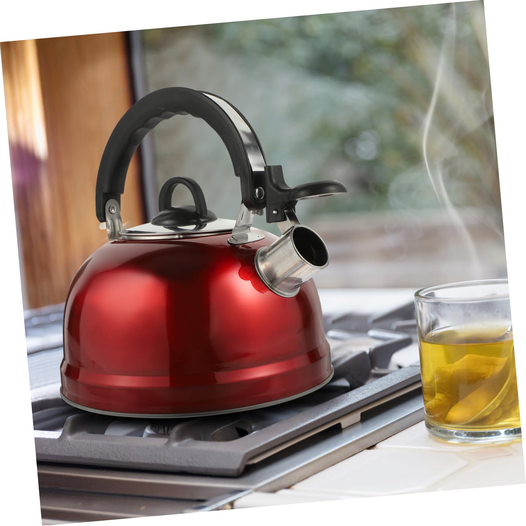 PRETYZOOM Whistling Buzzing Kettle Japanese Tea Kettle Stovetop Teapot Japanese Hemispherical Stove Teapots Espresso Machines Metal Large Teapot Red Classic Stainless Steel Blooming