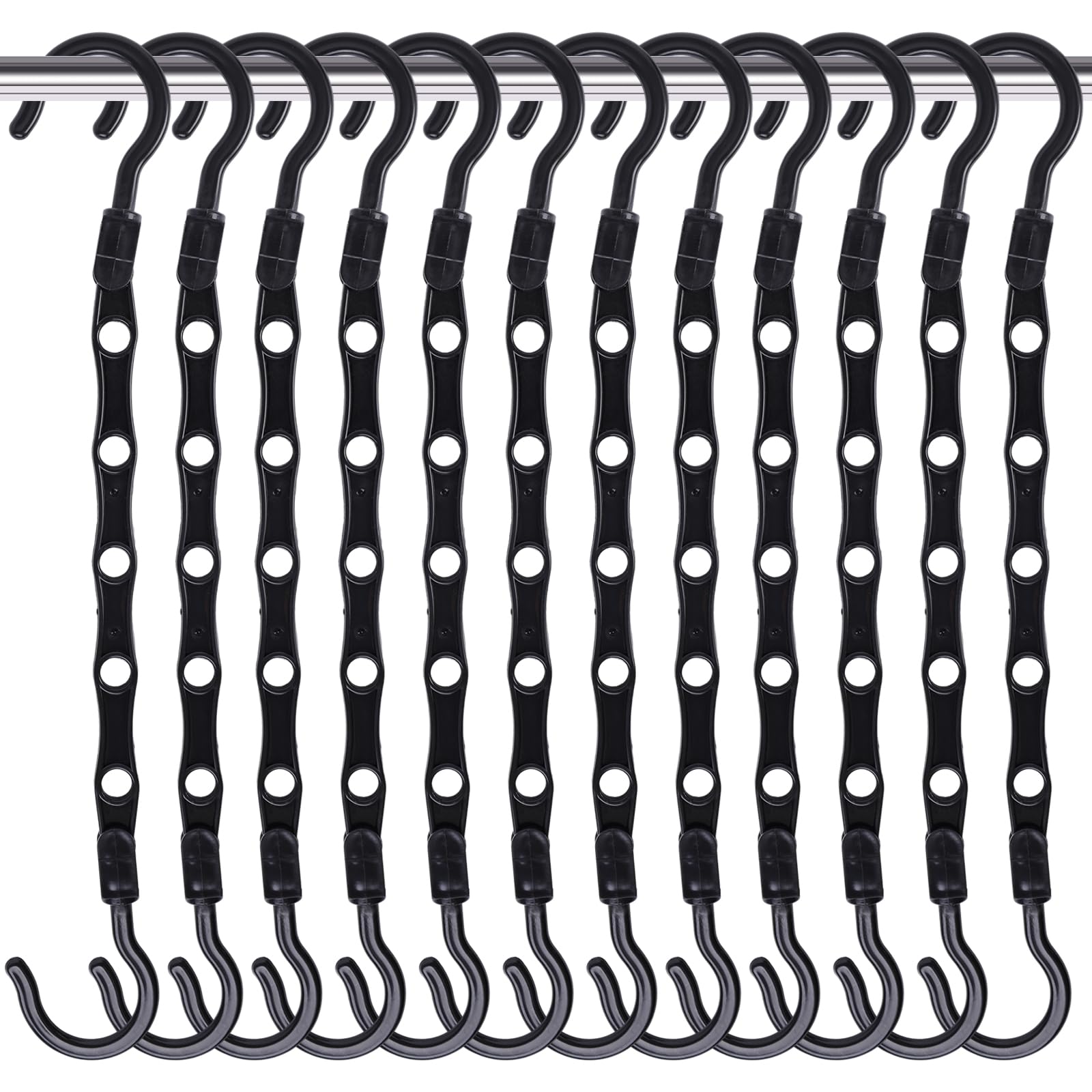 HAKDAY 12PCS Space Saving Hangers, Magic Hangers Closet Organizers and Storage 5 Holes Sturdy Cascading Hangers for College Dorm Room Black