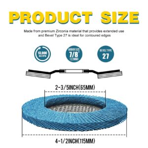 PRETEC Flap Discs 4 1/2 for Angle Grinder, 12 Pcs Flap Discs 40/60/80/120 Grit, 4.5" x 7/8" High Density Zirconia Type 27 Flap Sanding Disc for Grinding, Rust Removal, Sanding and Finishing -12 Packs