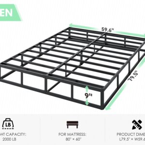 QEROMY 9 Inch High Profile Box Spring, Sturdy Metal Frame Mattress Foundation, Easy Assembly, Quiet & Noise-Free, Queen Size