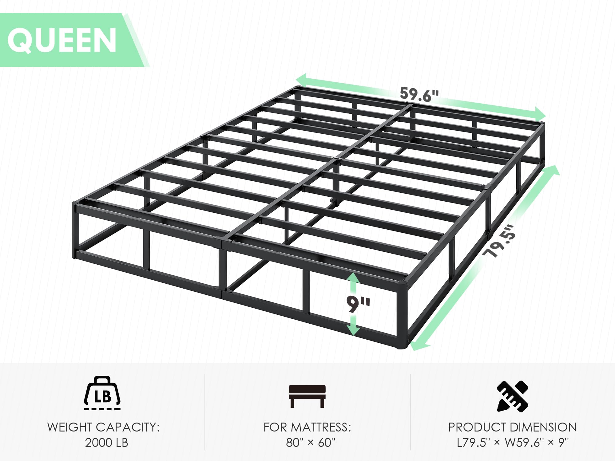 QEROMY 9 Inch High Profile Box Spring, Sturdy Metal Frame Mattress Foundation, Easy Assembly, Quiet & Noise-Free, Queen Size